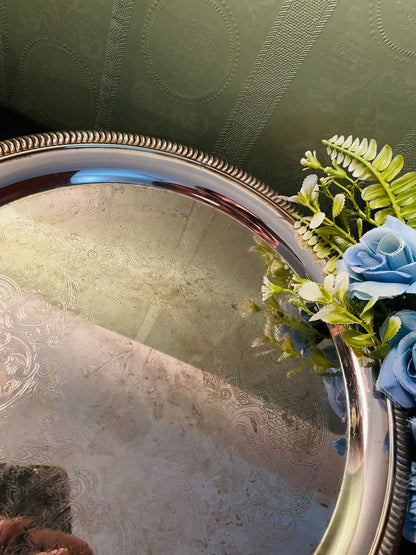Vintage Silver Plated Round Serving Tray 12 Inch