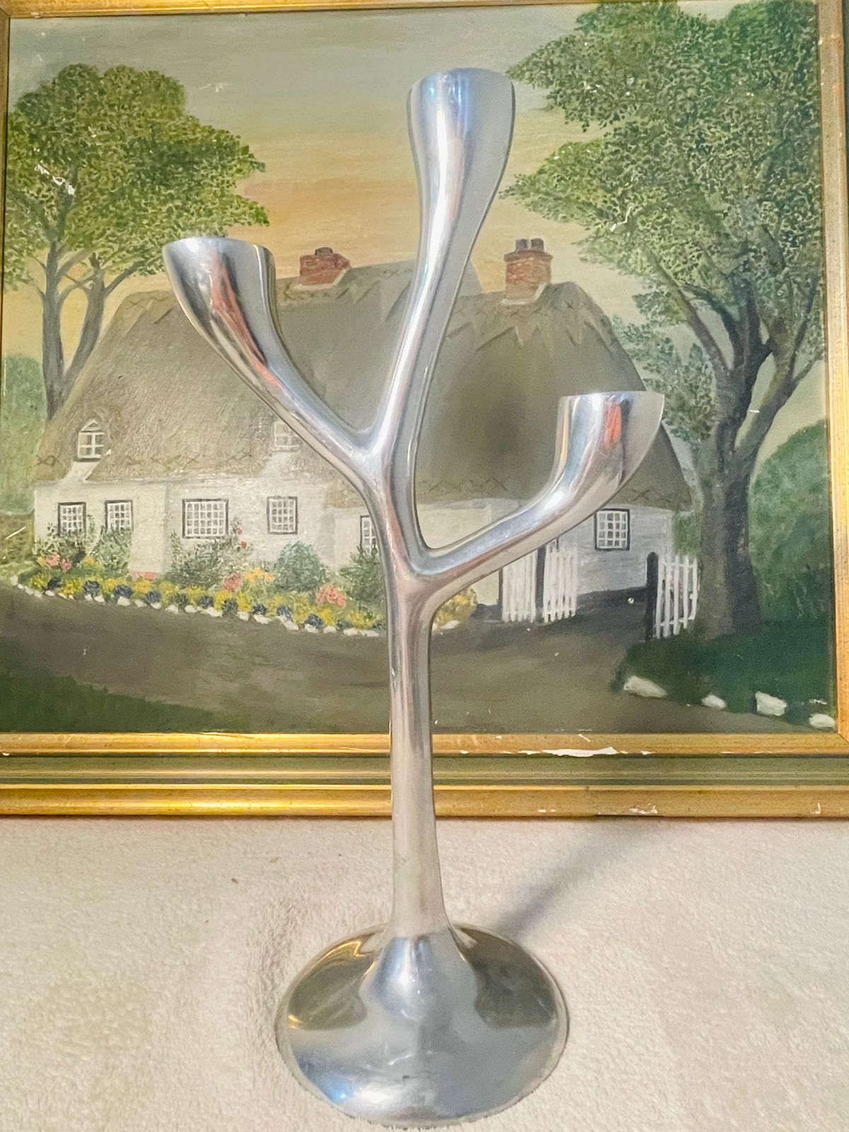 Three-Arm Silver Metal Candelabra – Elegant Vintage Candle Holder – Table Centrepiece