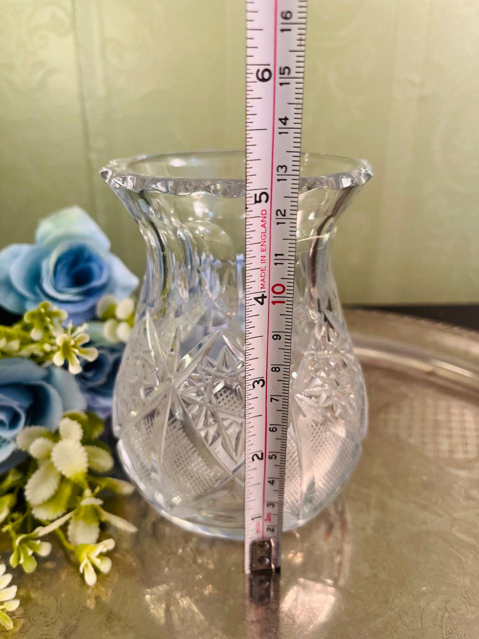 Vintage Cut Crystal Vase 13 cm Starburst Design