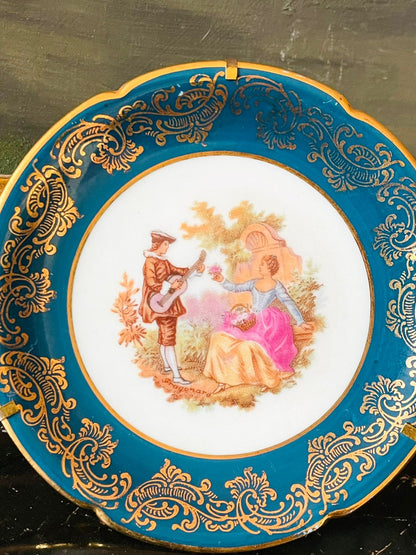 Limoges France Mini Decorative Plate – Rococo Courting Scene with Gold Scrollwork
