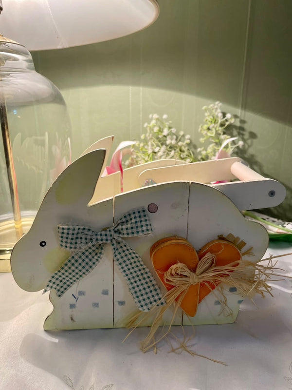 Wooden Bunny Basket Caddy with Handle Approx. 13 Inch
