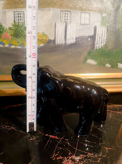 Polished Black Stone Elephant Figurine — Symbol of Strength & Prosperity