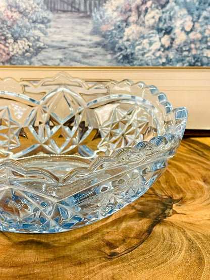 Vintage Cut Crystal Bowl | Starburst Glass Serving Bowl