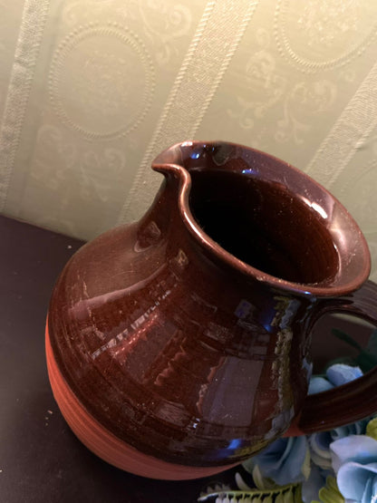 Vintage Brown Ceramic Jug Rustic Farmhouse Pitcher