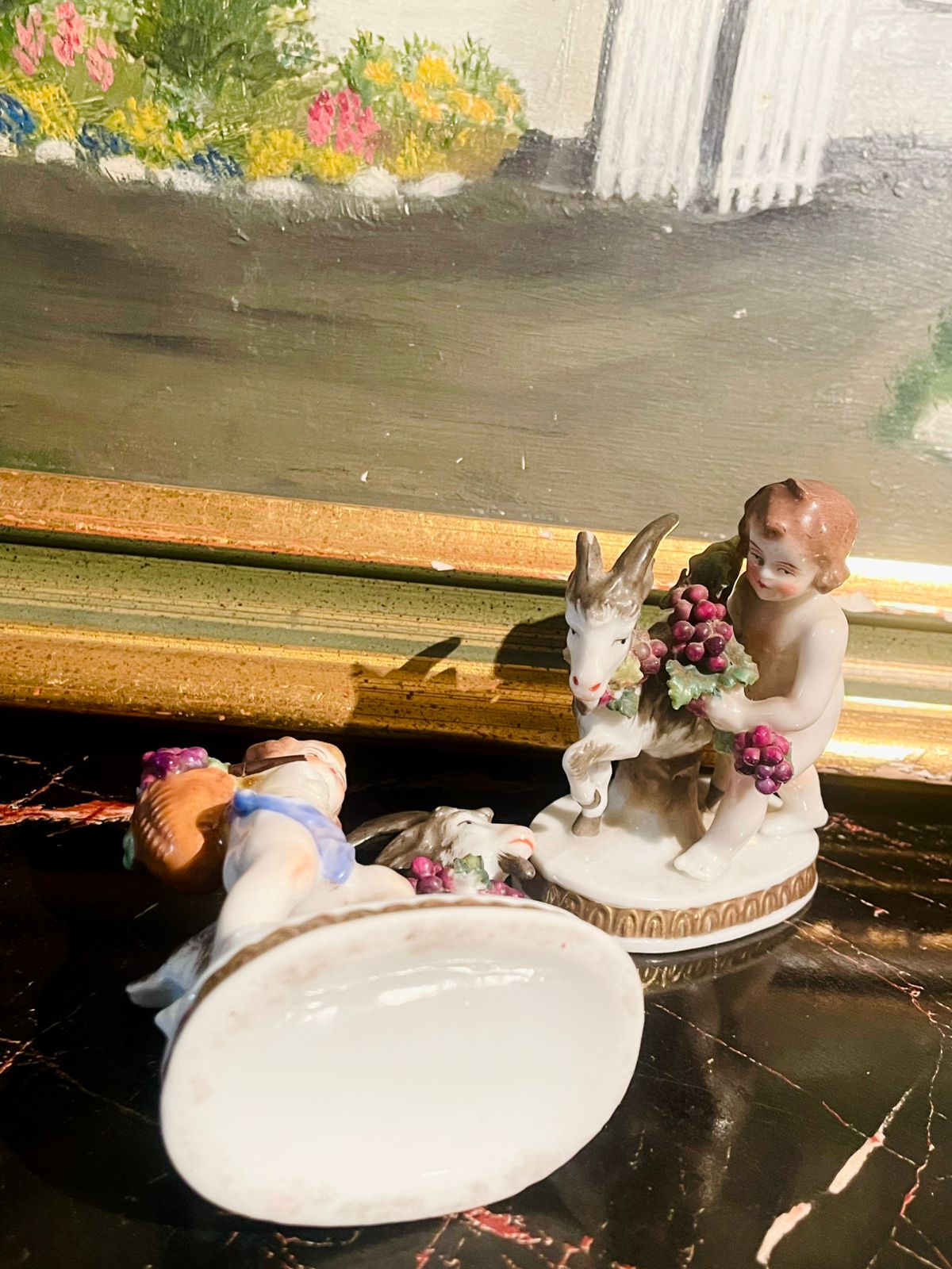 Vintage Cherub & Goat Figurine Pair — Hand-Painted Porcelain