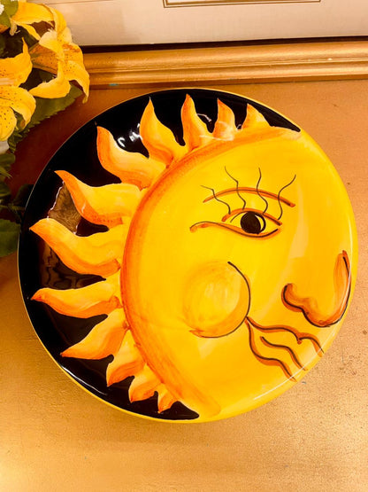 Vintage Italian Sun Face Plate Hand Painted Ceramic