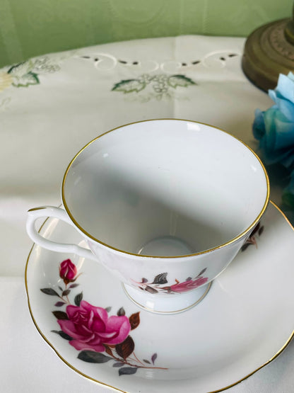 Vintage Pink Rose Gold-Trim Cup & Saucer 2-Piece Set 10 cm