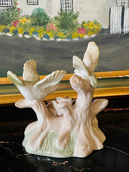 Vintage Porcelain Hummingbirds & Rose Figurine – Soft Pastel Glaze (England Style)