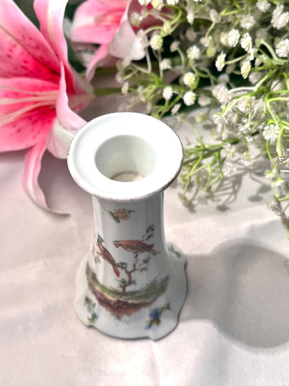 White Ceramic Bird & Floral Bud Candle holder 5 Inch
