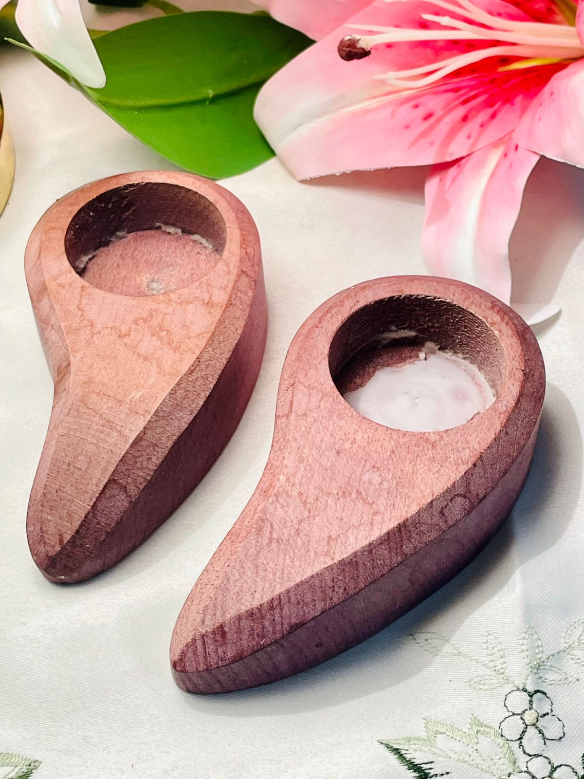 Vintage Wooden Shoe-Shaped Candle Holders 2-Piece Set Approx. 12 cm
