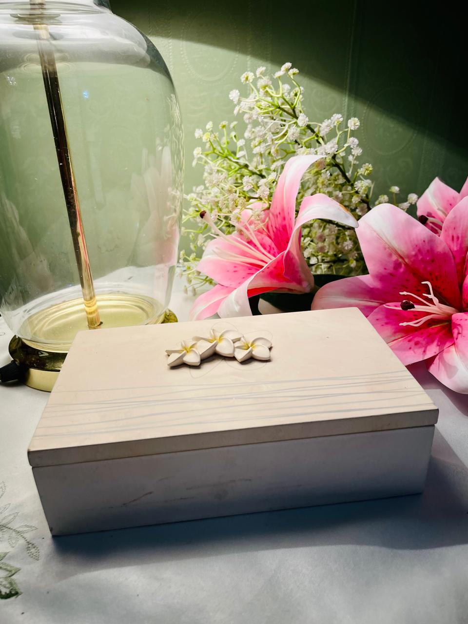 White Wooden Hinged Storage Box – Rectangular Keepsake & Trinket Box 22 cm