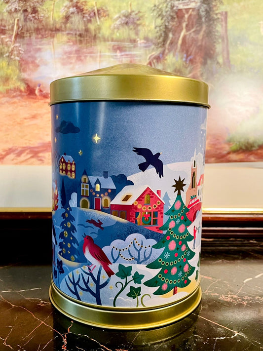 Vintage England Christmas Themed Storage Tin Musical– Festive Decorative Container with Lid