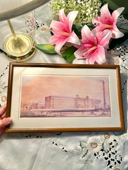 Vintage Pink Architectural Landscape Framed Painting – 15 Inches