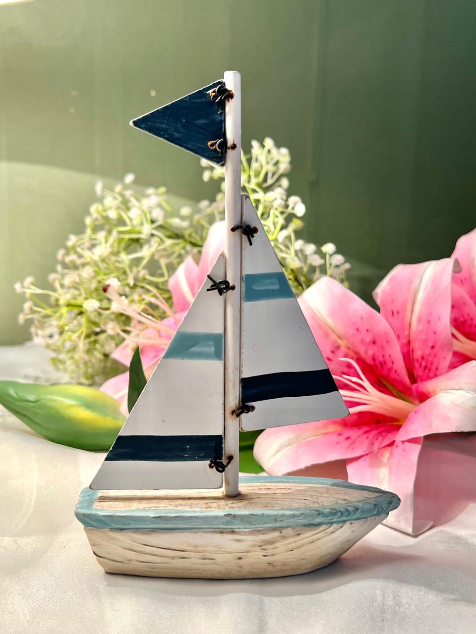 Blue & White Sailboat Decorative Ornament 8" × 6"