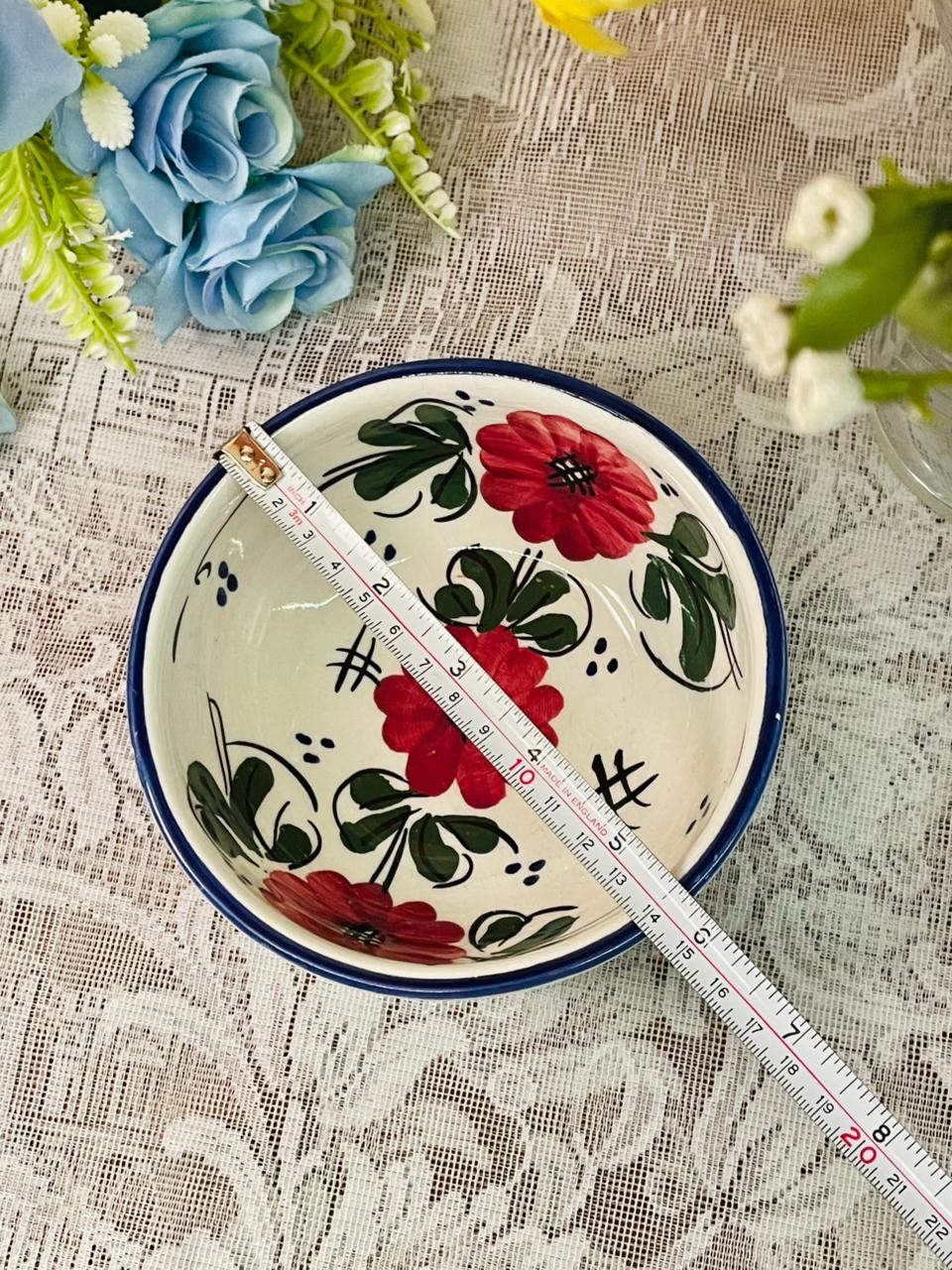 Vintage Handpainted Floral Ceramic Bowl  Rustic Charm