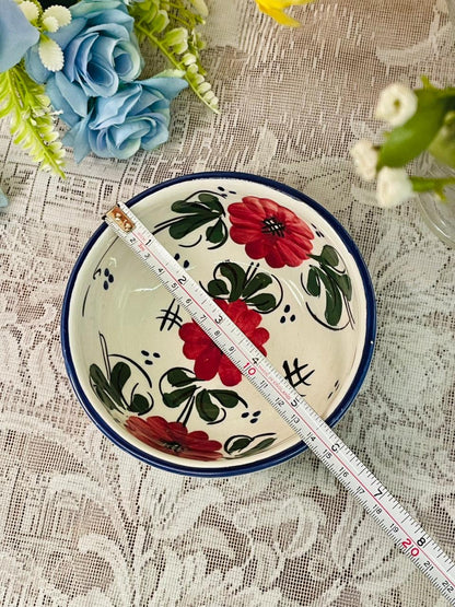Vintage Handpainted Floral Ceramic Bowl  Rustic Charm