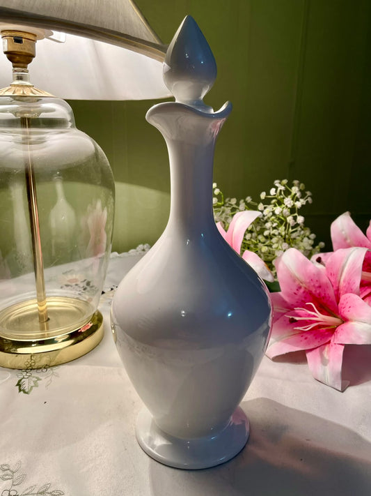 England White Ceramic Decanter Bottle with Stopper 11 in