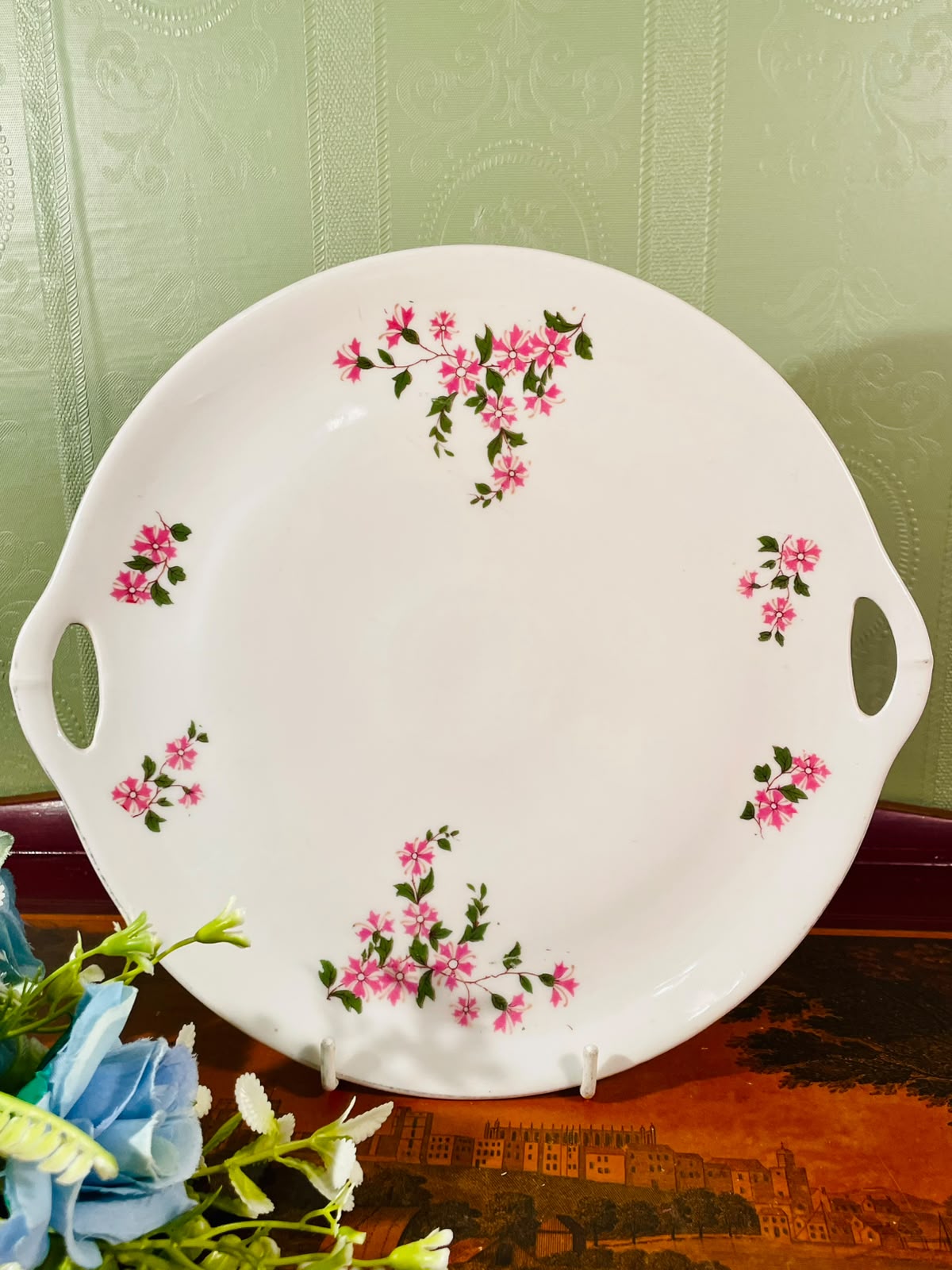 Pink Floral Handled Fine Bone China Serving Platter – 9 Inch