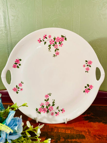 Pink Floral Handled Fine Bone China Serving Platter – 9 Inch