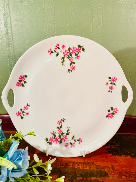 Pink Floral Handled Fine Bone China Serving Platter – 9 Inch