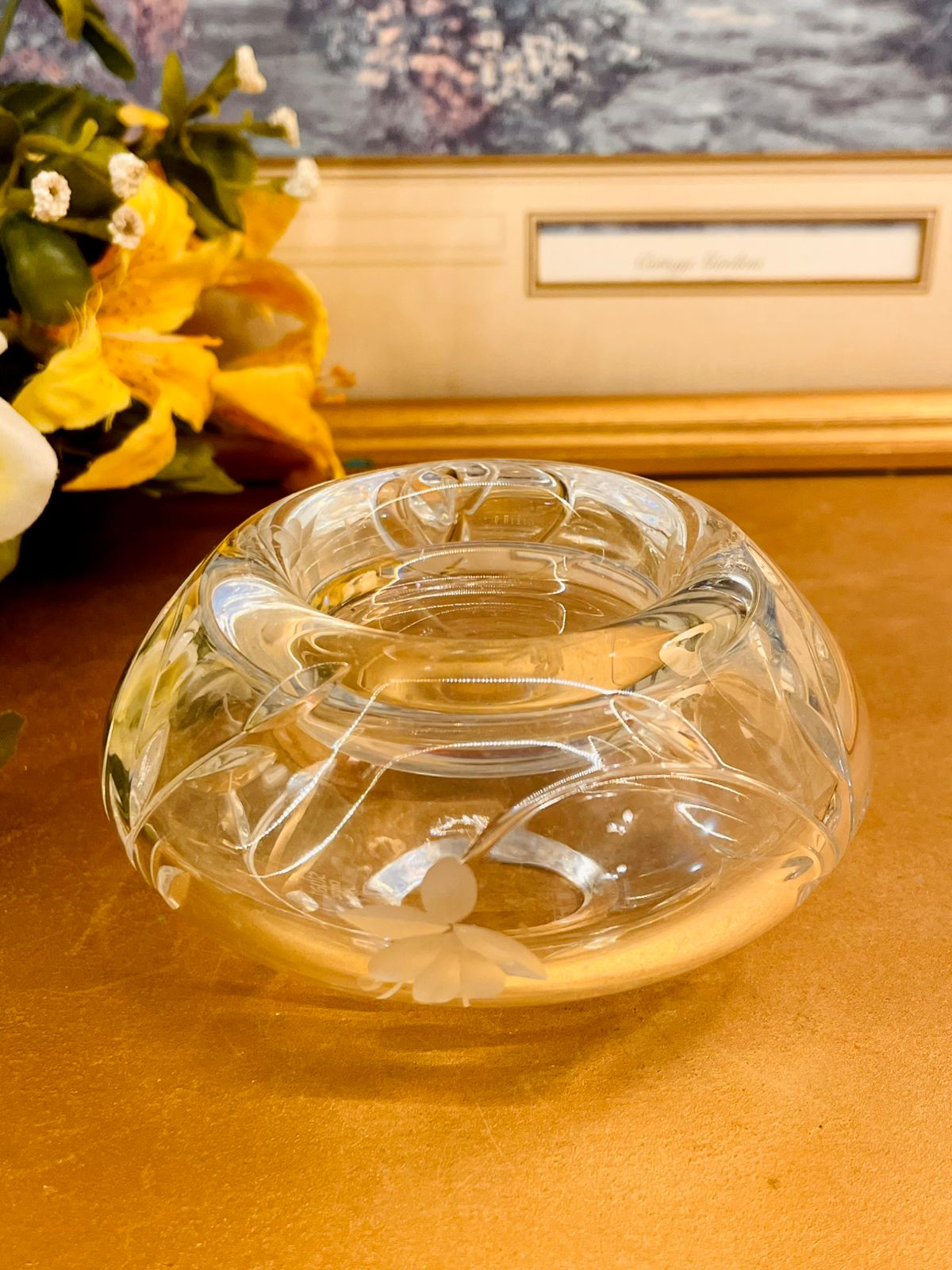 Vintage Etched Glass Candle Holder – Floral Cut Design