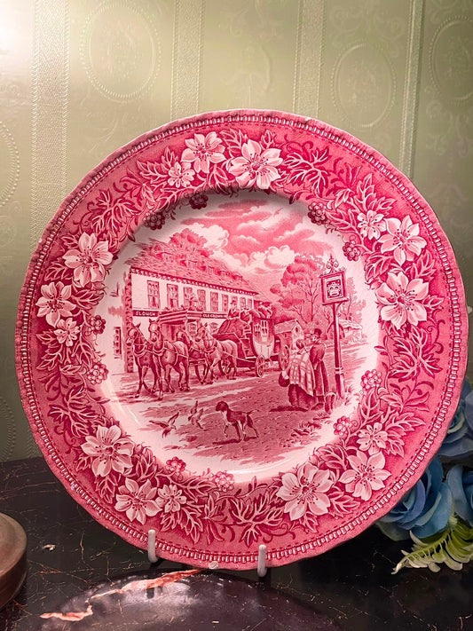 Royal Tudor Coaching Taverns Pink Transferware Plate 9 Inch