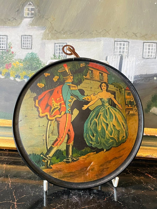 vintage wall plaque, tin soldier ballerina art, fairy tale decor, 1950s lithographed metal plate, Hans Christian Andersen collectible, retro wall art, vintage children's decor, metal wall hanging, nostalgic home decor, storybook art