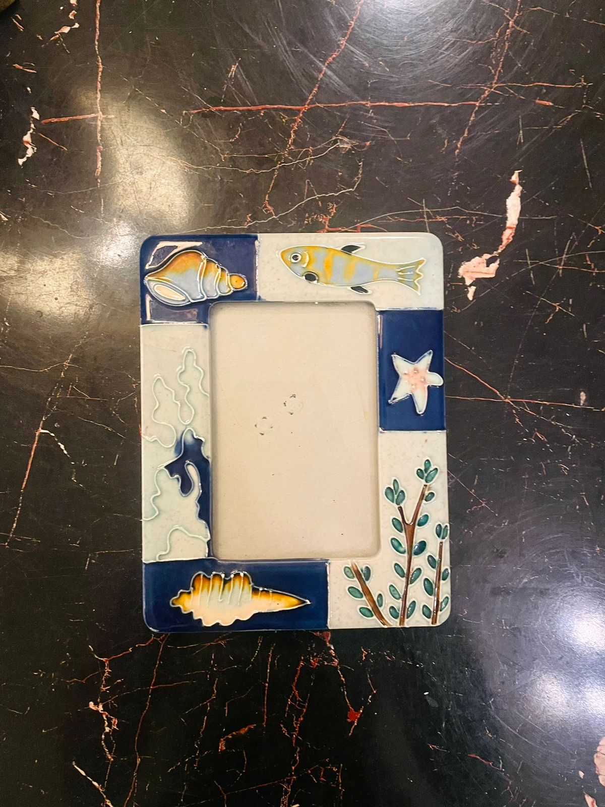 Ceramic Seaside Photo Frame with Shell and Starfish Design