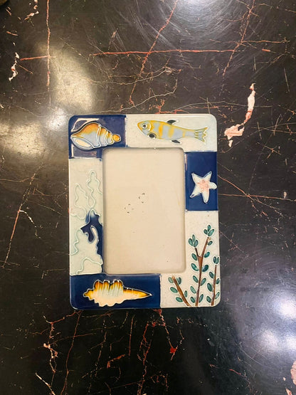 Ceramic Seaside Photo Frame with Shell and Starfish Design