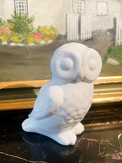 Ceramic White Owl Trio — Minimalist Decorative Figurines