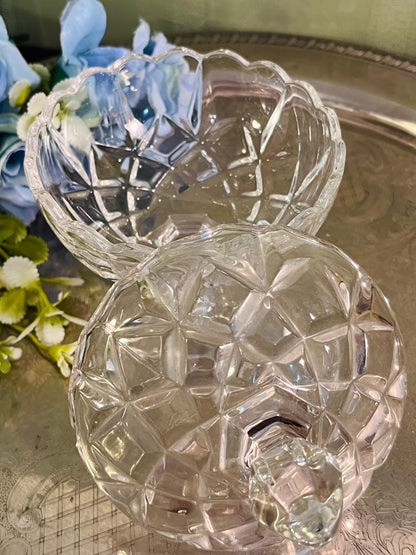 Vintage Pressed Crystal Lidded Compote 17 cm Pedestal Design