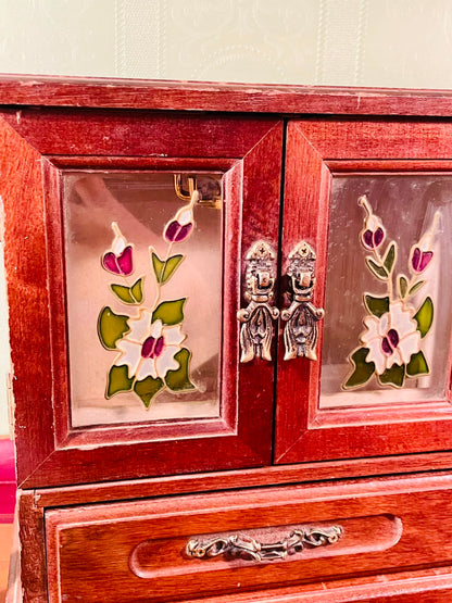 Wooden Jewellery Box with Floral Crystal Panels – 9 Inch