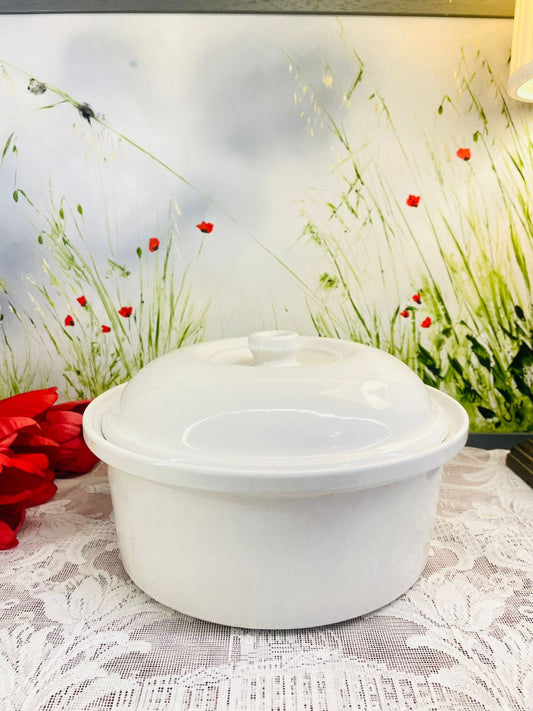 Vintage White Ceramic Lidded Casserole Dish