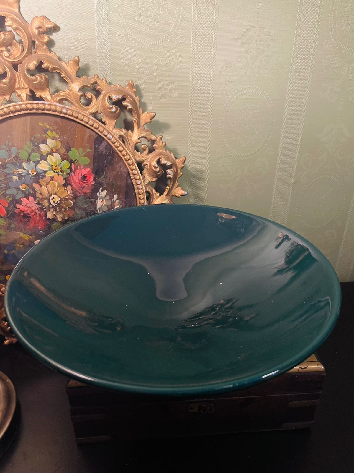 Vintage Teal Glazed Studio Pottery Serving Bowl 10 Inch
