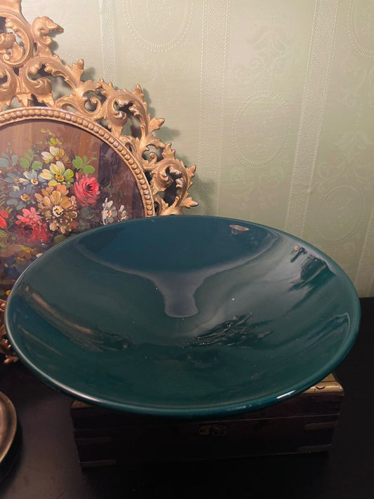Vintage Teal Glazed Studio Pottery Serving Bowl 10 Inch