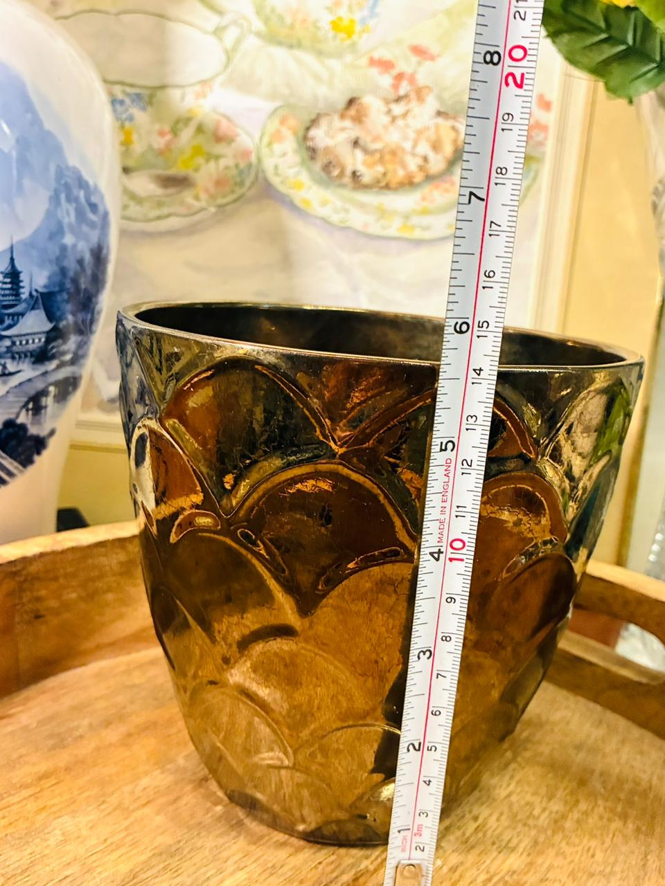 Bronze Gold Embossed Planter — 6 Inch Art Deco Style Decor Pot