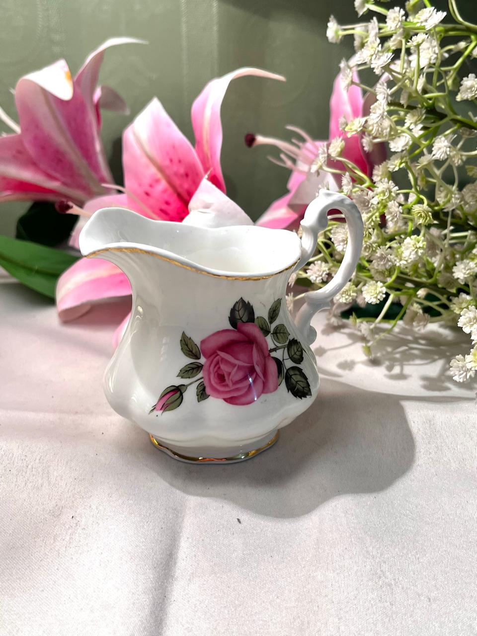 Staffordshire England Pink Rose Bone China Creamer Jug