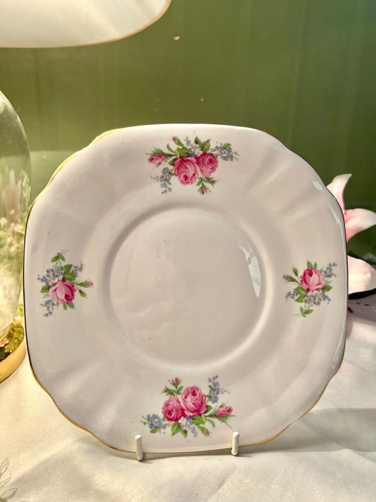 Rosina Pink Rose Bone China Cake Plater– 8 Inch