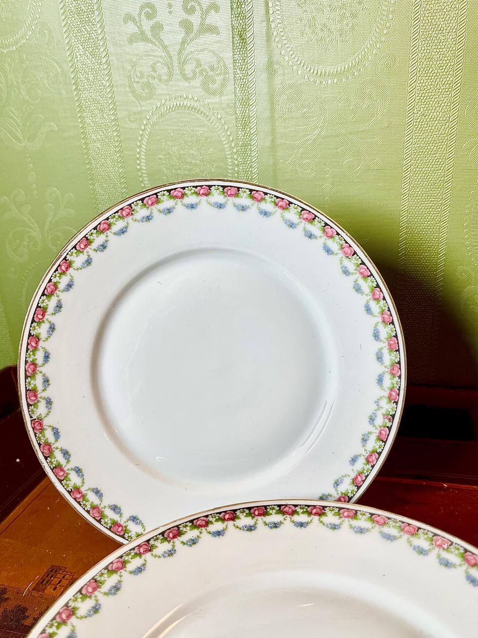 Pink Rose Floral Ceramic Plates Set of 4 Approx. 7 Inch