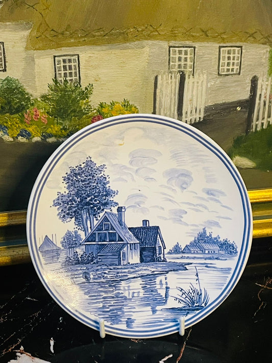 Vintage Blue & White Decorative Wall Plate – Scenic Countryside Design