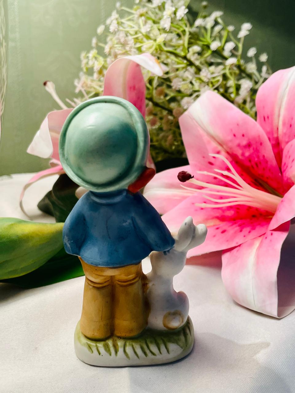 Vintage Boy with Rabbit Figurine 9 cm