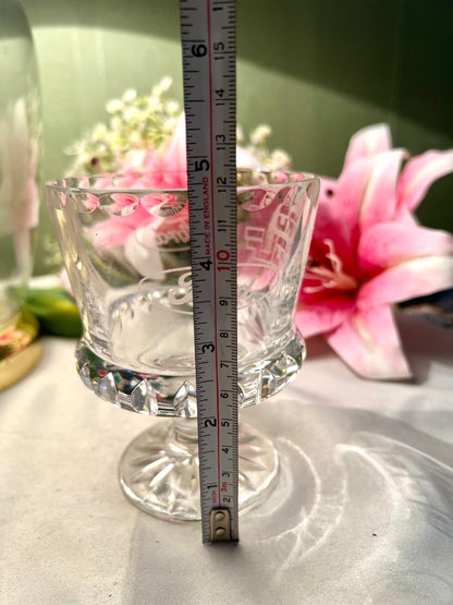 Vintage Etched Crystal Goblet Approx. 10 cm Diameter