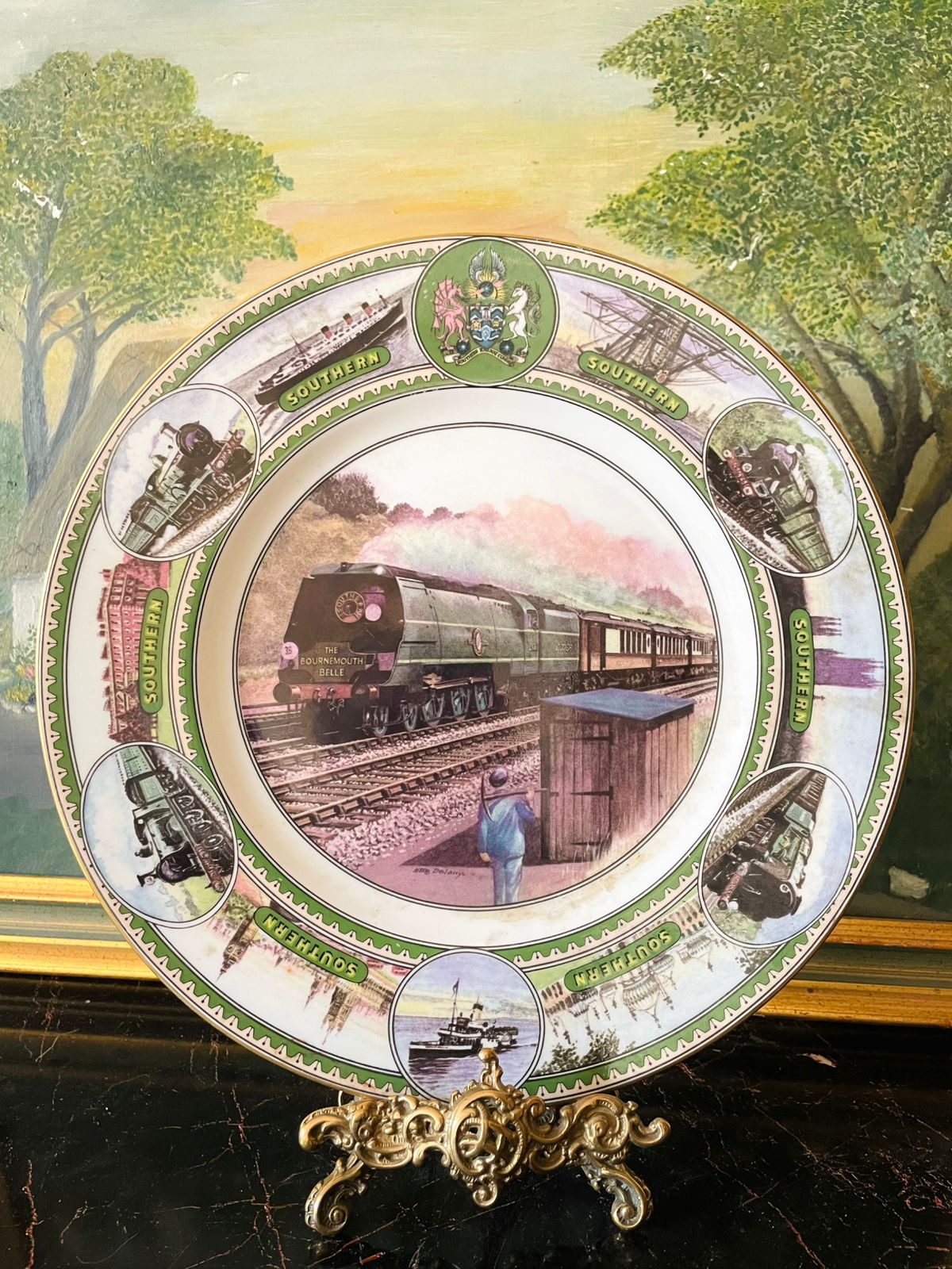 Coalport collector plate, Bournemouth Belle, Southern Railway, vintage train plate, limited edition china, British railway memorabilia, fine bone china, made in England, steam train decor, transport collectible, railway heritage gift, vintage Coalport England