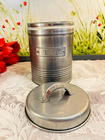 Vintage Metal Tea Canister with Lid Kitchen Storage Tin