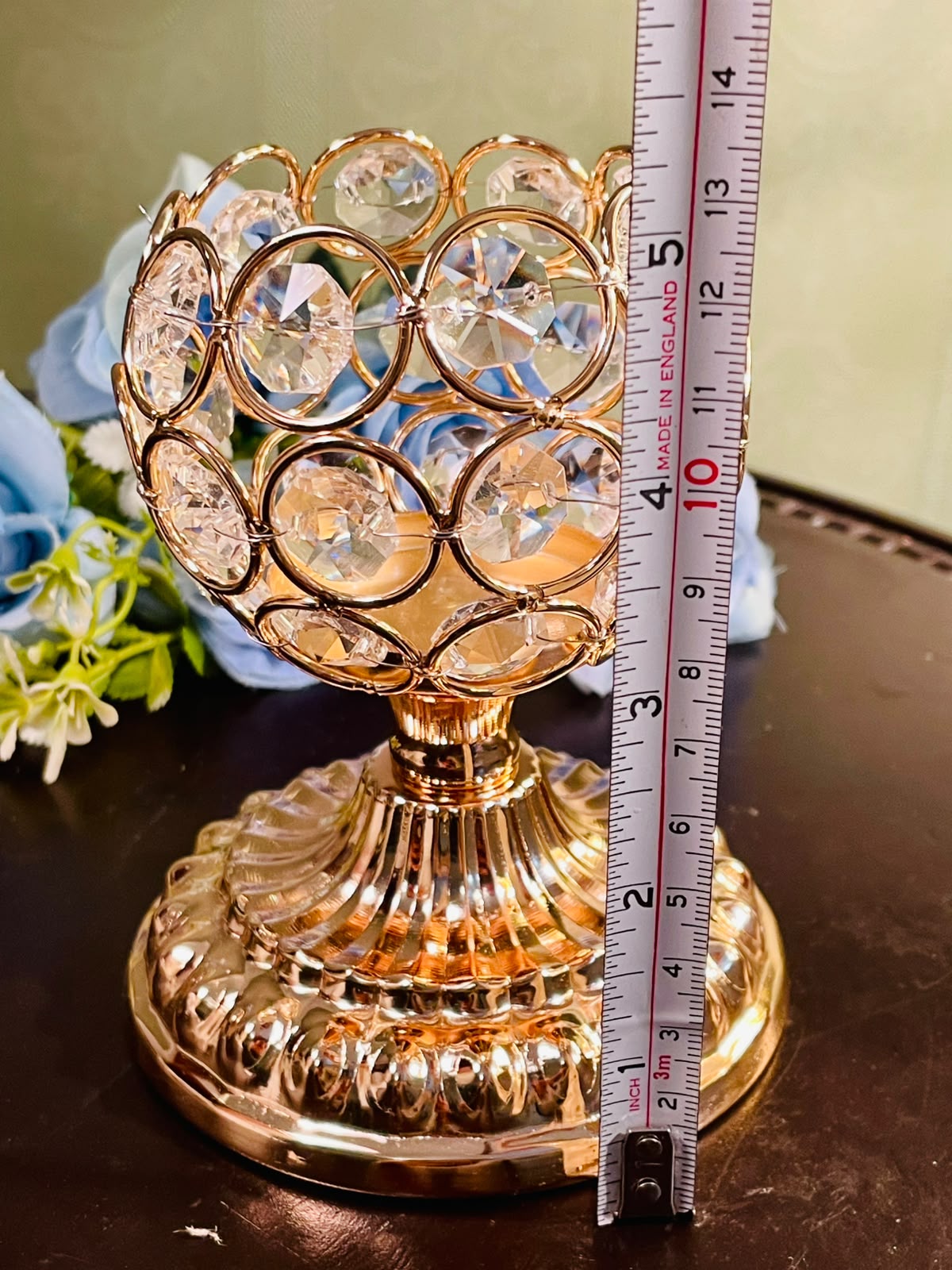 Gold Crystal Tealight Candle Holder – Decorative Metal Votive Candle Stand (5 Inch)