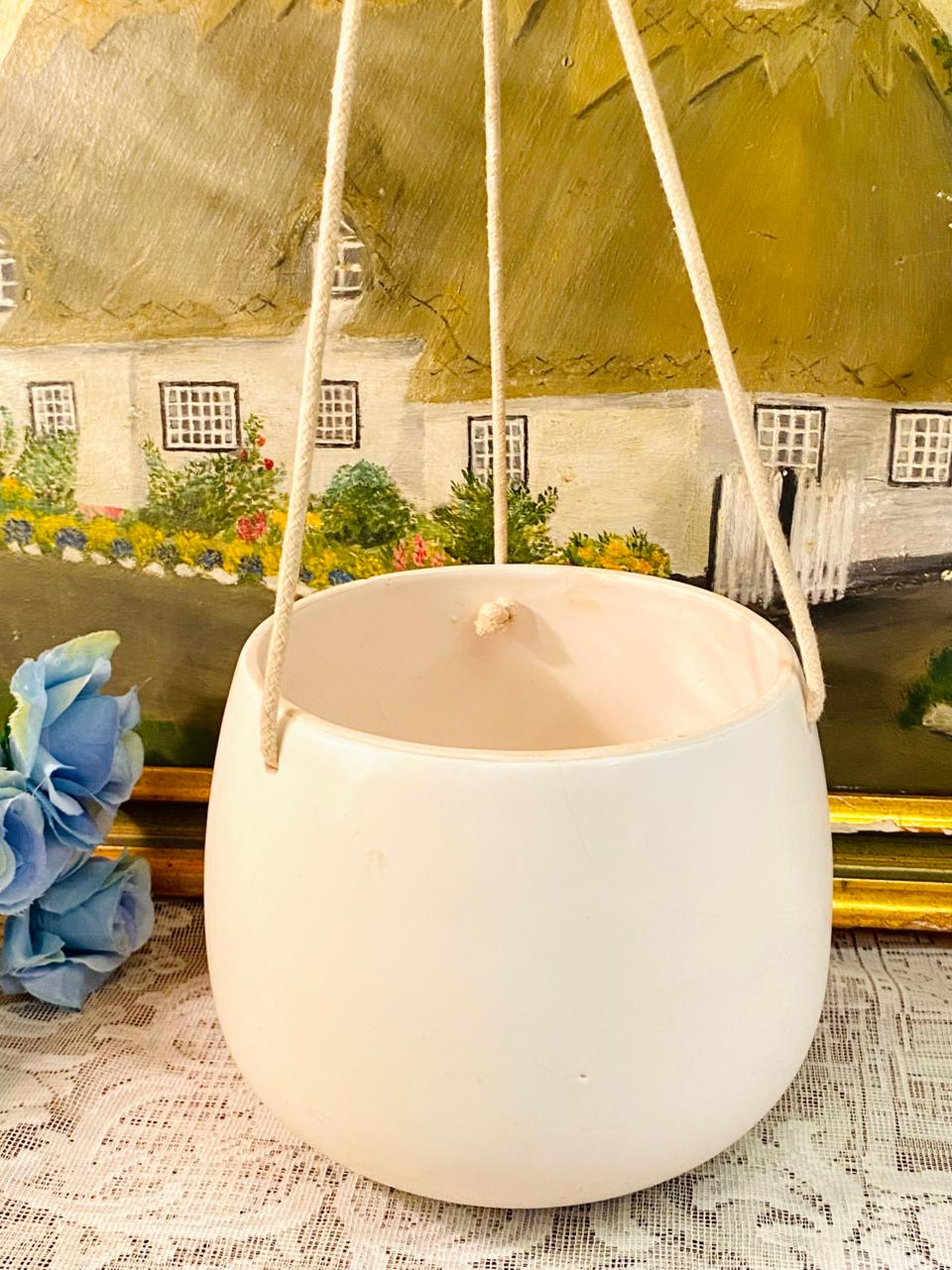 Minimalist White Hanging Planter – Ceramic Indoor Decor