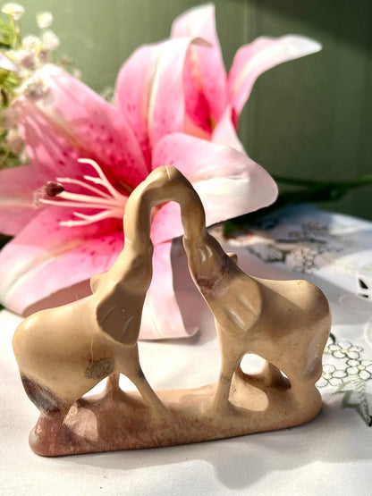 Vintage Carved Stone Twin Bird / Swan Figurine Ornament Approx. 10 cm Wide