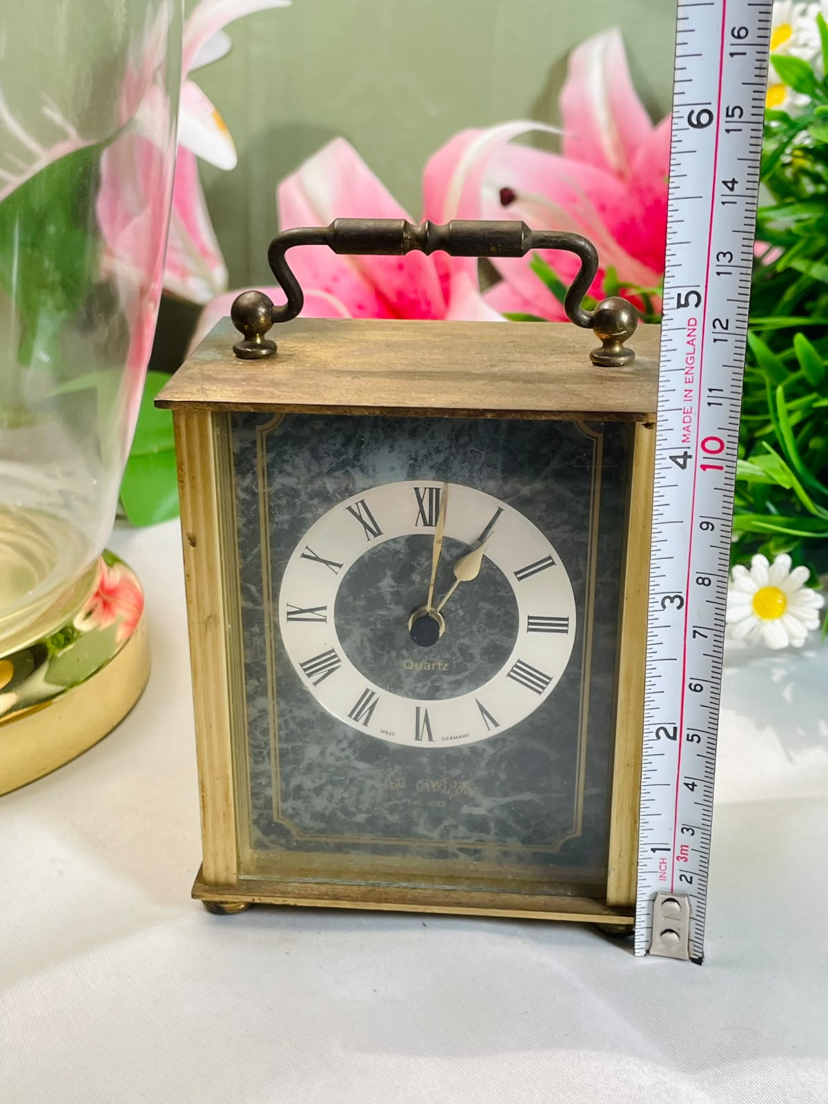 West Germany Brass-Tone Quartz Carriage Clock – 12 cm
