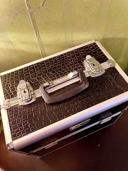 Vanity Black Croc-Effect Makeup Train Case Organizer