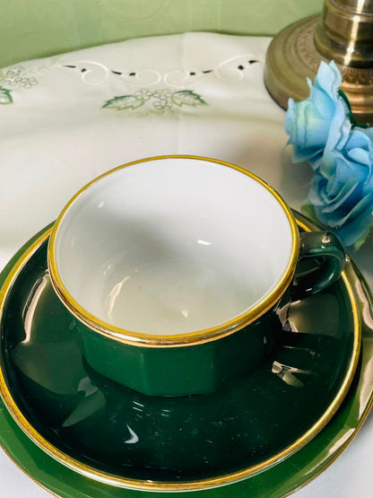 APILCO France Green Gold 3-Piece Cup Saucer Plate Set